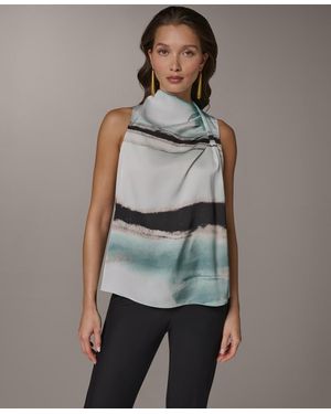 Donna Karan Cowl Neck Sleeveless Top - Gray