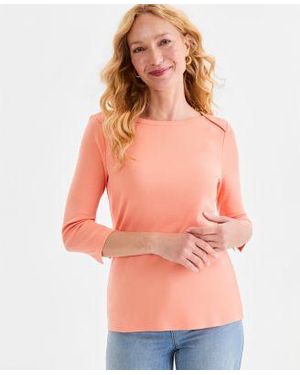 Style & Co. Style Co Pima Cotton 3 4 Sleeve Boat Neck Top Pp 4x Created For Macys - Blue