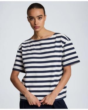 Kenneth Cole Cotton Boat Neck Stripe Top - Blue