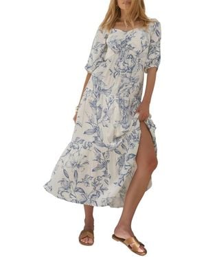 Mint Velvet Floral-print Dropped-waist Short-sleeve Maxi Dress - Blue