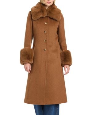 Vince Camuto Single-breasted Maxi Coat W/ Detachable Faux Fur - Brown