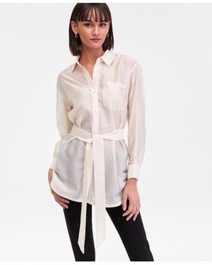 INC International Concepts Sash-tie Tunic Shirt - White