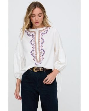 Raffya Anai Half Placket Embroidered Blouse - White
