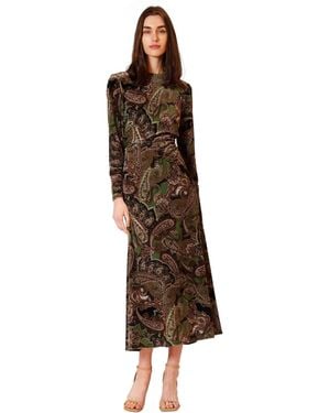 Julia Jordan Midi Velvet Printed Long-sleeve Dress - Brown