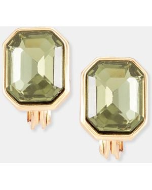 Anne Klein Emerald-cut Stone Clip-on Button Earrings - Green