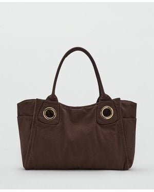 Mango Eyelets Canvas Bag - Brown