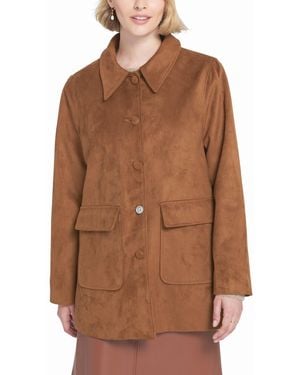 Elle Collection Faux Suede Car Coat Utility - Brown