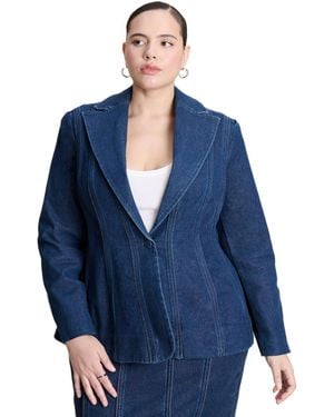 Eloquii Seamed Denim Peplum Blazer - Blue