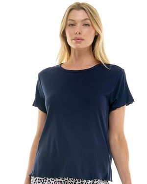 Roudelain Rib Short-sleeve Crewneck Lounge Top - Blue