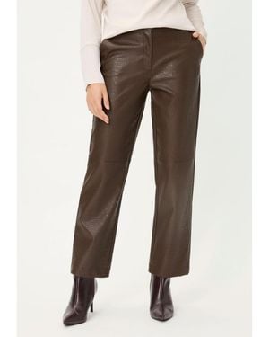 Olsen Mona Fit Straight Leg Faux Croc Cropped Pant - Brown