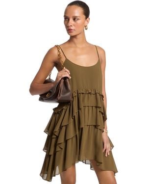 Michael Kors Tiered Ruffle High-low Tank Mini Dress - Brown
