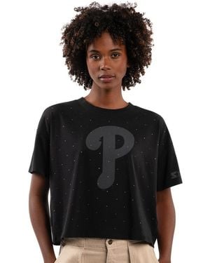 Starter Philadelphia Phillies Rhinestone Sprinkle Boxy Cropped T-shirt - Black