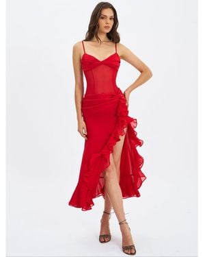 Miss Circle Dahlina Ruched Waist High Slit Maxi Dress - Red