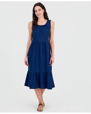 Style & Co. Cotton Gauze Sleeveless Tiered Dress - Blue