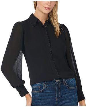 Cece Scallop-trim Long-sleeve Chiffon Blouse - Blue
