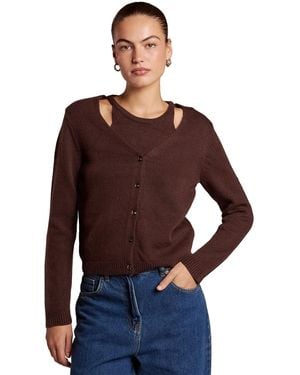 4th & Reckless Candide Long-sleeve V-neck Shoulder-cutout Cardigan - Brown