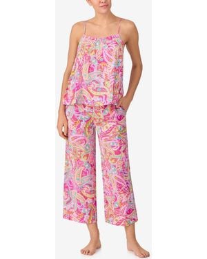 Sanctuary 2-piece Sleeveless Crop Tank Top & Long Pant Pajama Set - Pink