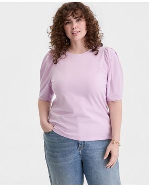 On 34th Trendy Plus Printed Ruched Puff-sleeve Crewneck Top - Purple