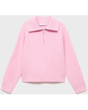Mango Zip Collar Knitted Sweater - Pink