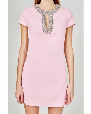 Endless Rose Jewel Trim Neck Mini Dress - Pink