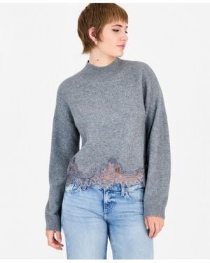 Guess Hayden Mock Neck Long Sleeve Lace Sweater - Blue