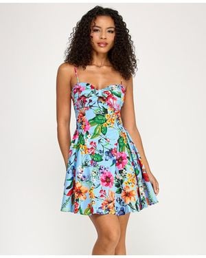 Emerald Sundae Printed Twist-front Soft Structured Sweetheart Neck Mini Dress - White