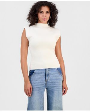 BarIII Mock Neck Shoulder Pad Top - Blue
