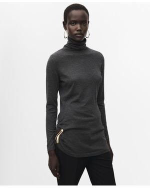 Mango Brooch Turtleneck Sweater - Black