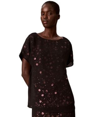 Calvin Klein Petite Sequin Sheer Short-sleeve Camisole - Black