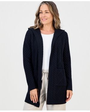 Style & Co. Petite Chunky Cable-knit Hooded Cardigan - Blue