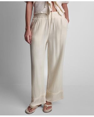 DKNY Petite Smocked Encased Elastic Waistband Ankle Length Pants - Natural