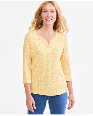 Style & Co. Printed 3/4 Sleeve Henley Top - Yellow