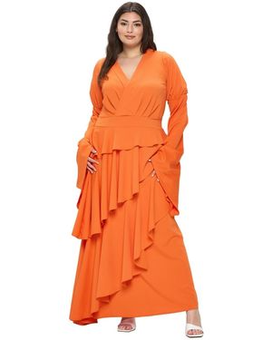 L I V D Plus Size Zeta Ruffled Drama Dress - Orange