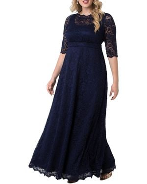 Kiyonna Plus Size Plus Leona Lace Long Formal Gown - Blue