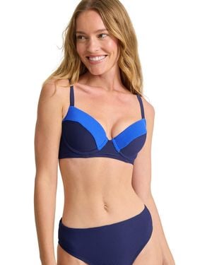 Tommy Bahama Color-blocked Underwired Sweetheart-neck Bikini Bra - Blue