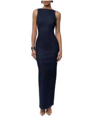 JLUXLABEL Sculpt Boat-neck Sleeveless Denim Maxi Dress - Blue