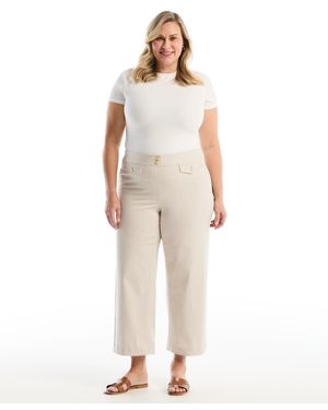 Rafaella Plus Size Flap Pocket Wide-leg Pants - Natural