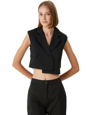 Pcfg Cotton-blend Cropped Woven Vest - Black