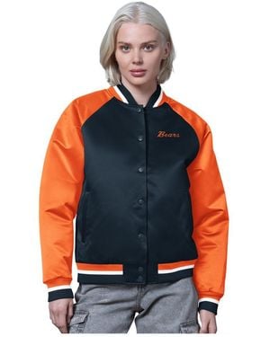 Starter Navy/orange Chicago Bears Satin Full-snap Vintage Varsity Jacket - Blue
