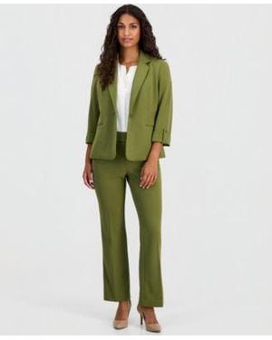 Anne Klein Essentials Petite Knit Roll Tab Blazer Pull On Knit Pants - Green