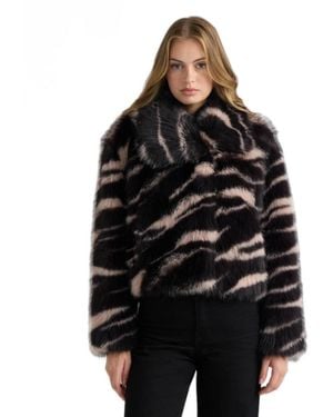 NVLT Long-hair Cropped Faux Fur Jacket - Black