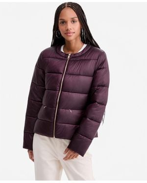 Cece Short Quilted Puffer Collarless Jacket - Purple