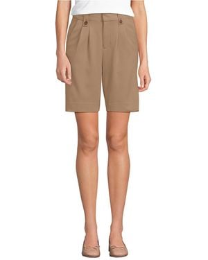 Lands' End Soft Polish High Rise Pleated 10" Shorts - Natural
