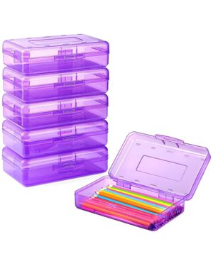 Gnuadz 6 Pack Plastic Pencil Case Crayon Pen Organizer Snap Lid Stackable Craft Storage Box - Purple