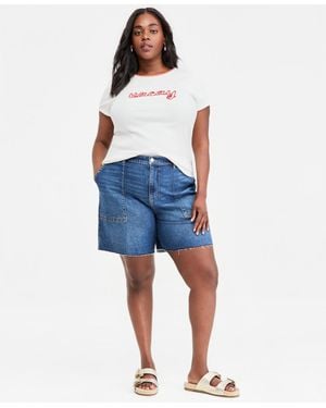On 34th Trendy Plus Size Denim Utility Shorts - Blue