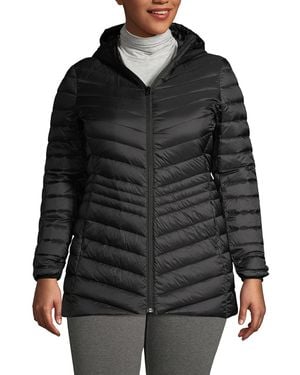 Lands' End Tall Wanderweight Packable Down Hooded Long Jacket - Black