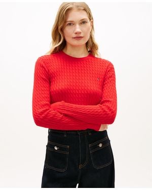 Tommy Hilfiger Fine Gauge Cable Crewneck Top - Red