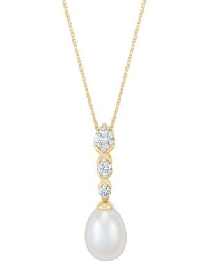 Grown With Love Cultured Freshwater Pearl & Lab-grown Diamond Pendant Necklace (1/4 Ct. T.w. - Metallic