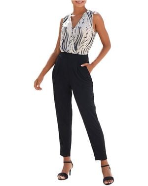 Lascana Printed Crossover V-neck Tapered Jumpsuit - Black