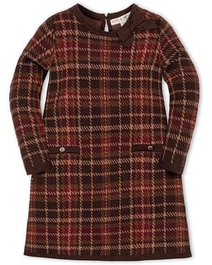 Hope & Henry Big Girls Organic Long Sleeve Bow Detail Tweed Sweater Dress - Brown